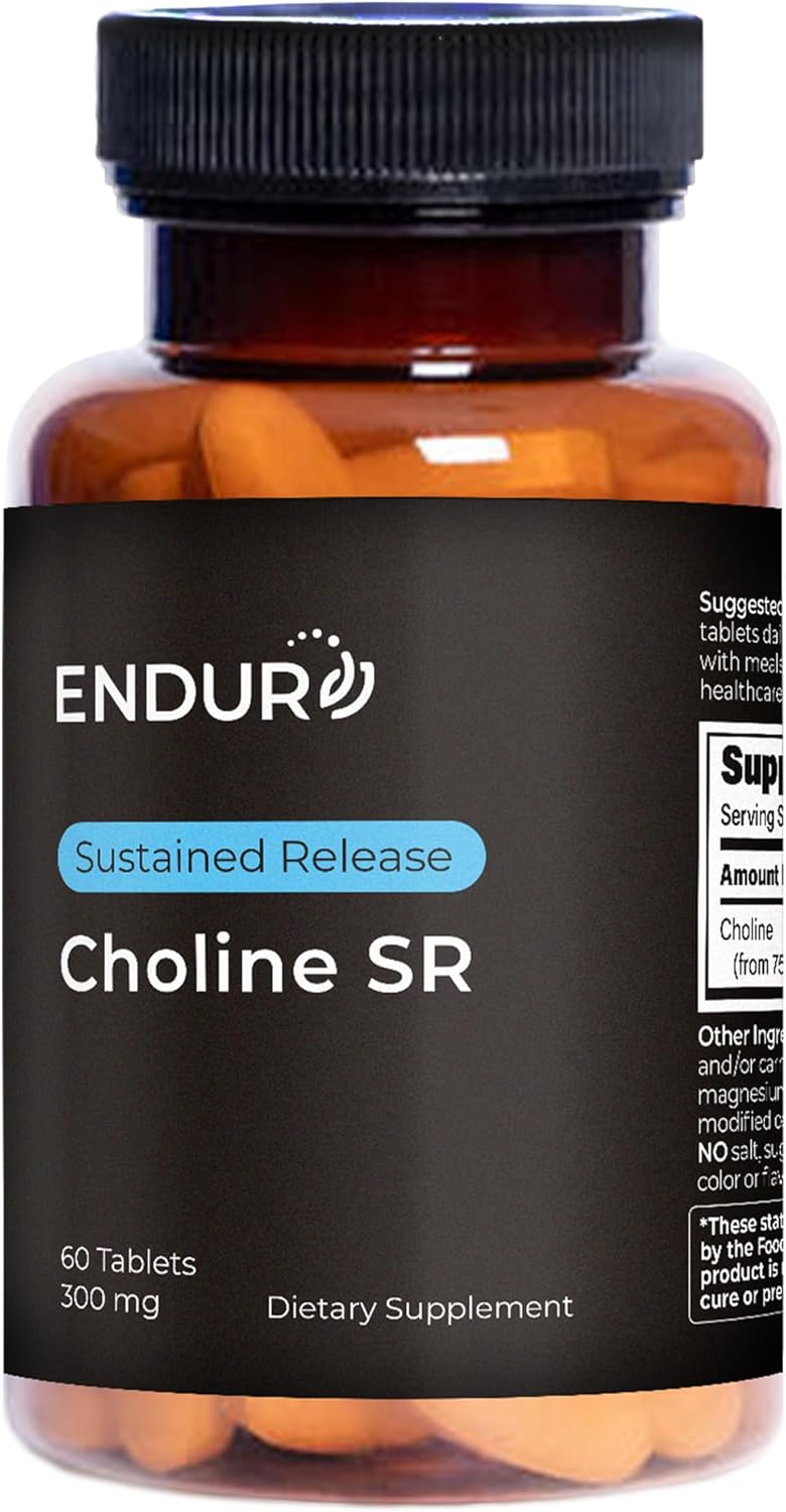 Choline Bitartrate Sustained Release - 300mg 60 Tablet - Promotes Brain Health, Mental Focus & Memory - Prenatal Supplement for Development & Growth - 100% Vegan & Non-GMO Co.