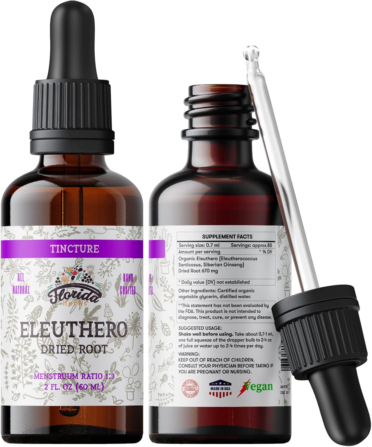 Eleuthero Tincture, Organic Eleuthero Extract (Siberian Ginseng, Eleutherococcus senticosus)