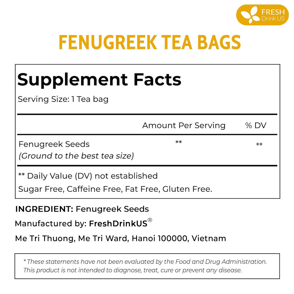 FreshDrinkUS, Premium 55 Fenugreek Tea Bags, 100% Natural & Pure from Fenugreek. Fenugreek Herbal Tea. Made with Natural Material Tea Bags. No Sugar, No Caffeine, No Gluten, Vegan.