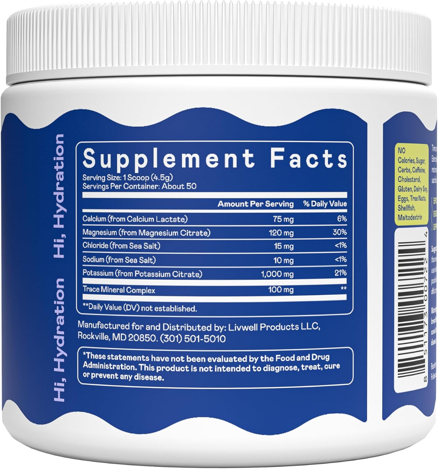 Hi-Lyte K1000 Electrolytes Powder Mix Unflavored Keto & Performance, 50 Servings
