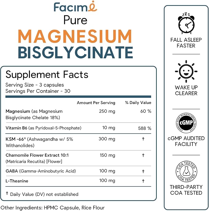 Natural Chelated Magnesium Glycinate Sleep Aid - Melatonin-Free Sleep & Stress Relief with KSM-66 Ashwagandha, GABA, L-Theanine & Chamomile for Muscle Relaxation - Made in USA - 90 Capsules