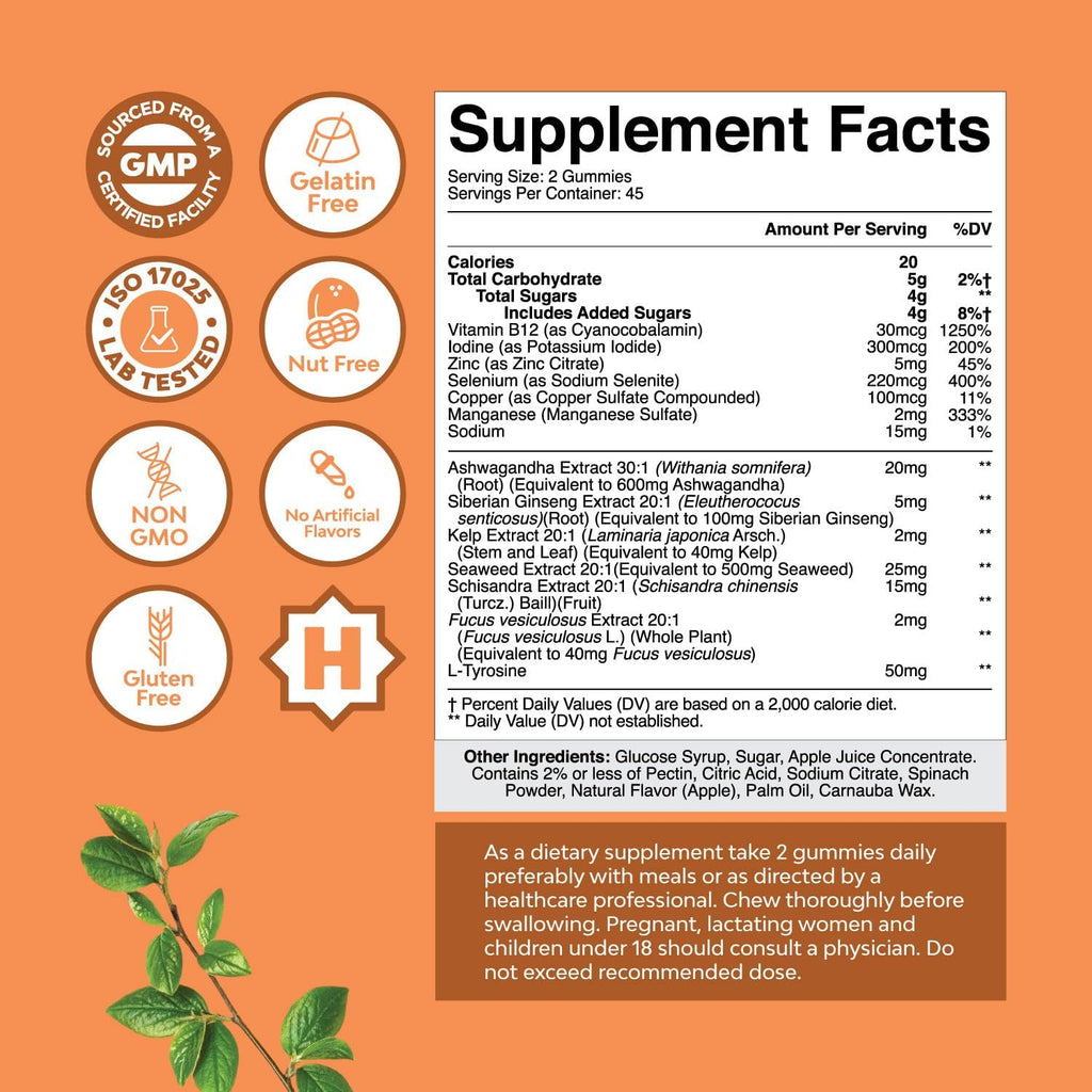 Natures Craft Vegan Thyroid Gummies with Sea Moss - Thyroid Support Gummies for Comprehensive Support for Men and Women with Iodine Selenium and Other Potent Vitamins - Gelatin-Free Non-GMO 90