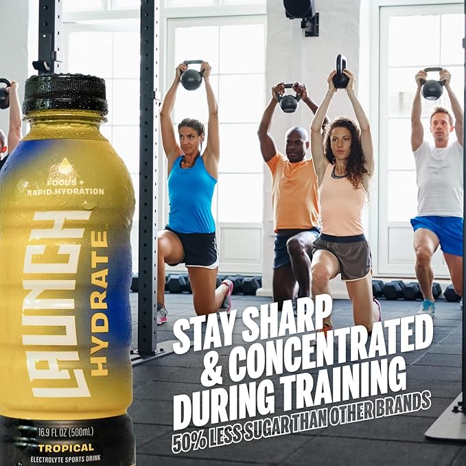Sports Drink: Tropical Flavor - 16.9 Oz (12 Pack), Energy Drink + Hydration, Real Cane Sugar, Electrolytes, Cognizin for Focus, Vitamin B12 Energy Boost, L-Glutamine Hydration Formula, No Artificial Sweeteners, Colors, or High Fructose Corn Syrup – Tru...