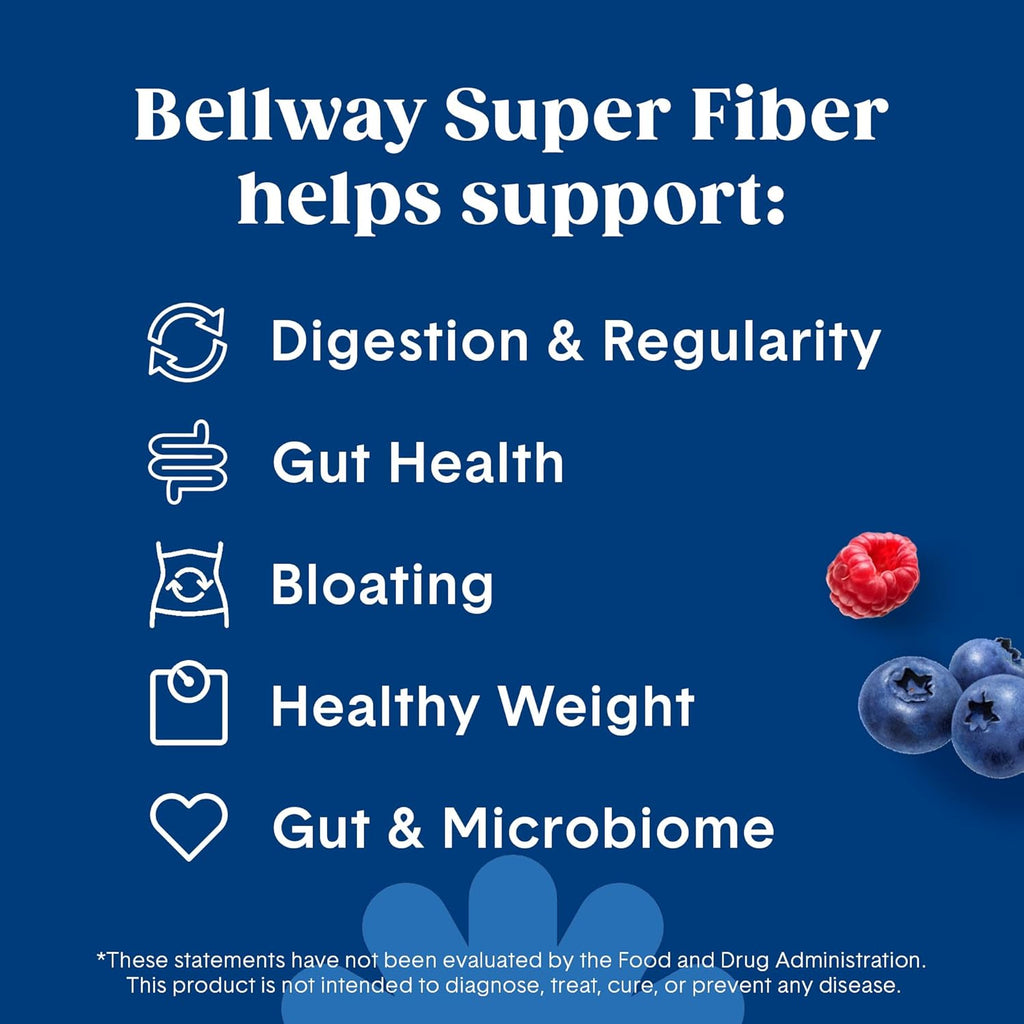 Bellway Super Fiber Powder + Fruit, Sugar Free Organic Psyllium Husk Powder Fiber Supplement for Regularity, Bloating Relief & Digestive Health, Plant-Based, Mixed Berry (50 Servings)