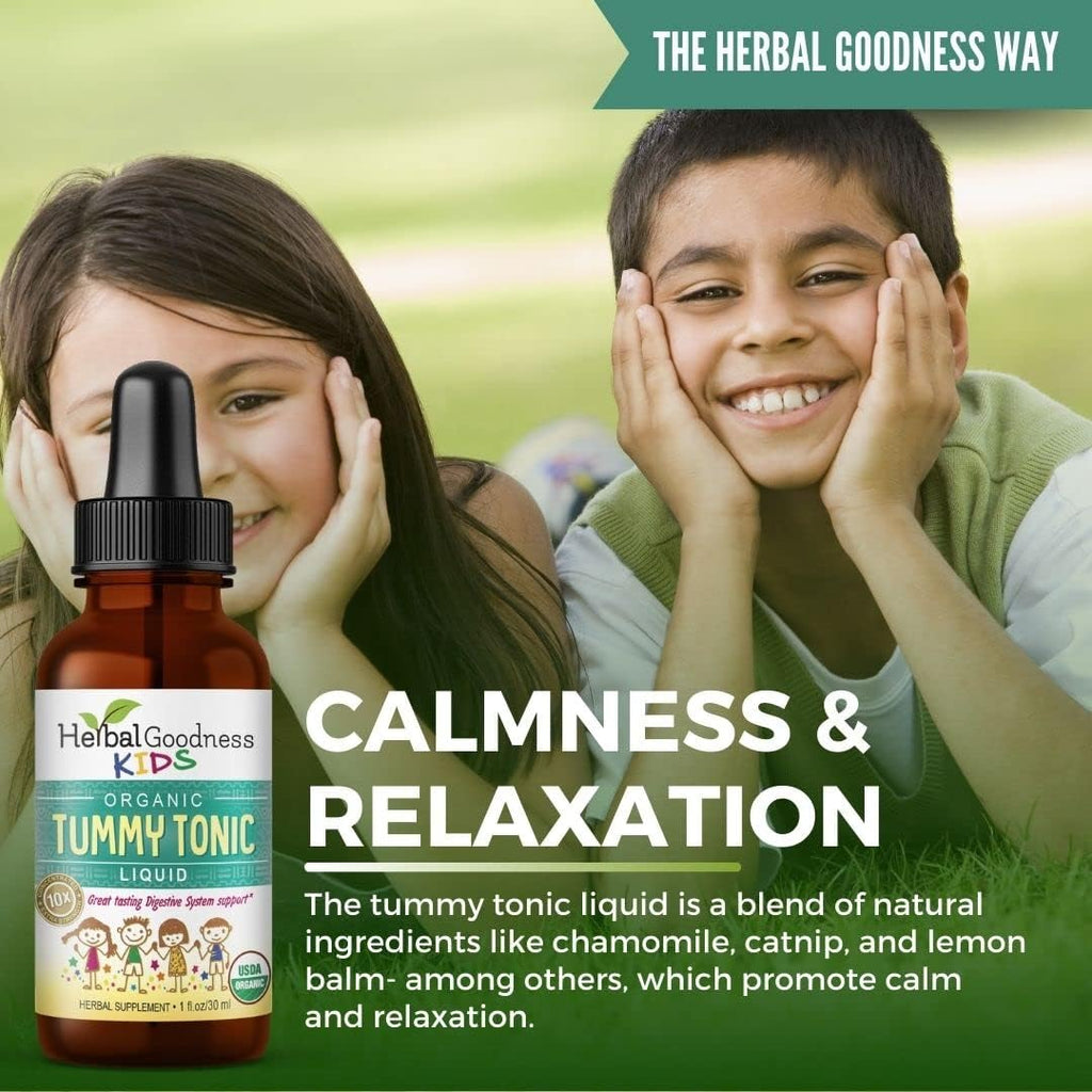 Kids Tummy Tonic Liquid Extract -100% Organic - Digestion Support Supplement for Children -Intestinal Health -Gut Health Supplement- Gluten Free -Vegan -1oz - Herbal Goodness (Pack of 12)