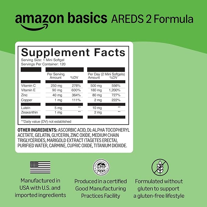 Amazon Basics Eye Vitamin and Mineral Supplement, AREDS 2 Formula with Lutein & Zeaxanthin, 120 Softgels