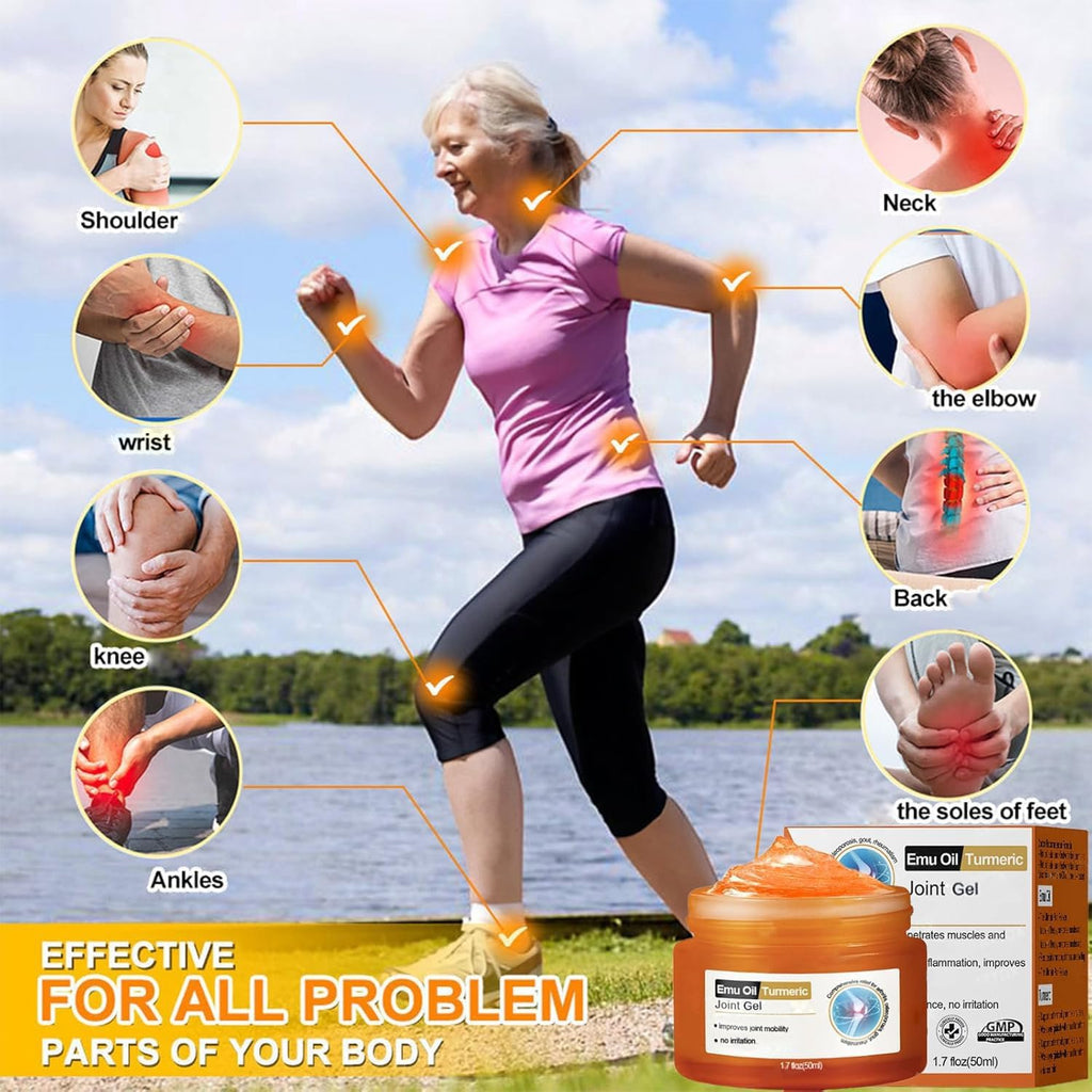 2 PCS Emu Oil Turmeric Joint Gel，Professional Emu Oil Turmeric Bone Sooth Gel for Joint Activities Throughout The Body, Joint Soothing Massage Gel for Back, Neck, Hands, Knee