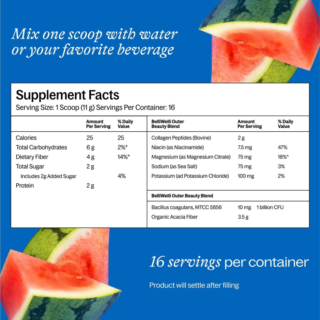 Fiber Supplement for Women & Men – Premium Daily Fiber Powder from Organic Acacia with Added Collagen, Electrolytes & Probiotics – No Bloat, Constipation & Gut Health Support (Watermelon)