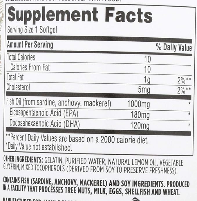 365 by Whole Foods Market, Omega-3 Lemon, 180 Count