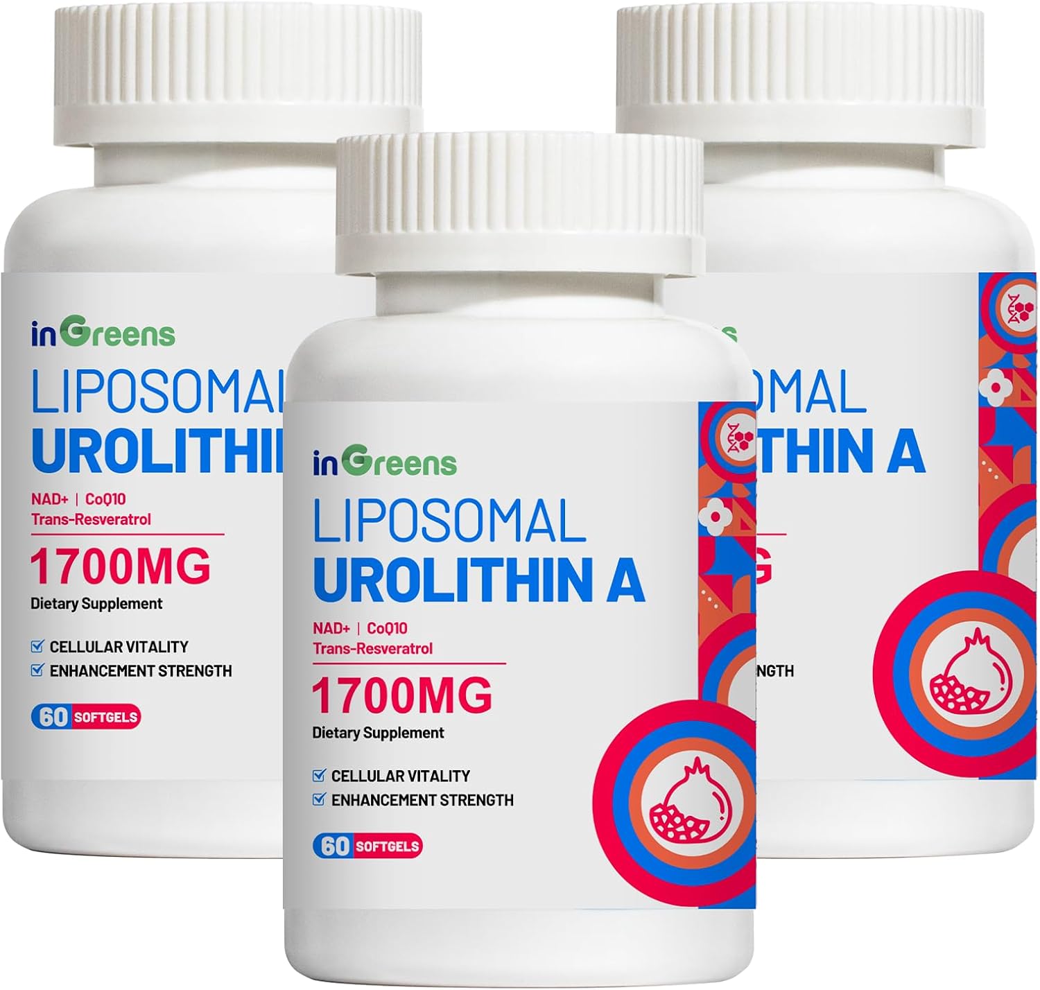 Urolithin A Supplement 1700mg with NAD+, CoQ10, Trans-Resveratrol Supplement for Men Women, 3 Pack