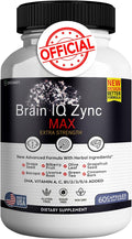 Brain IQ Zinc Max - Natural Brain Support Supplement for Memory, Focus & Clarity - Clear Brain Fog & Boost Cognitive Function - 60 Capsules