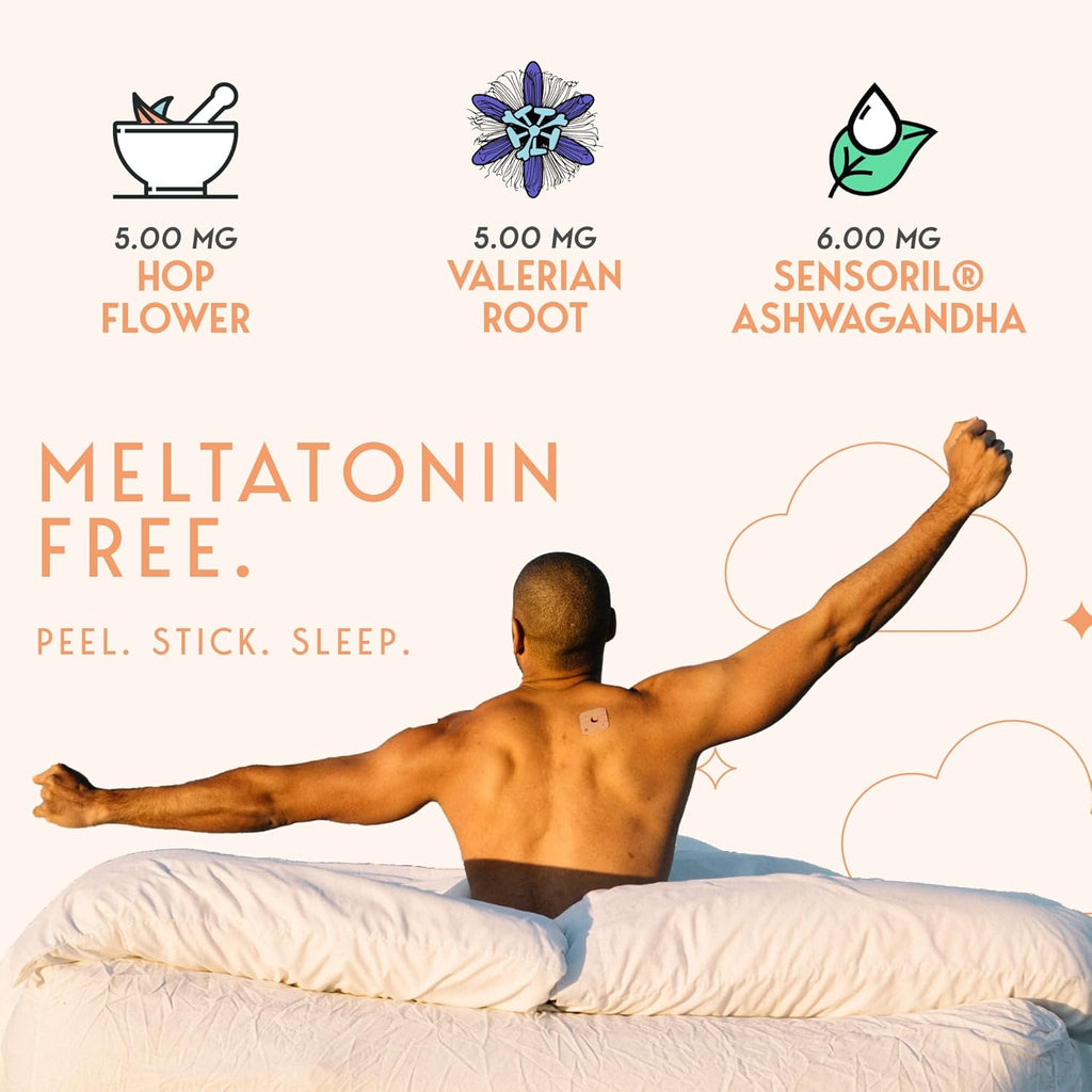 Klova Melatonin-Free Sleep Patches with Ashwagandha, L-Theanine, Hops, Valerian, GABA and Other Natural Ingredients: for Falling Asleep Faster, Staying Asleep Longer & Eliminating Groggy Mornings