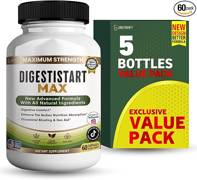 Digestive Start Max Supplement, 60 Veggie Capsules, Natural Enzyme Blend with Probiotics, 30 Day Supply (5)