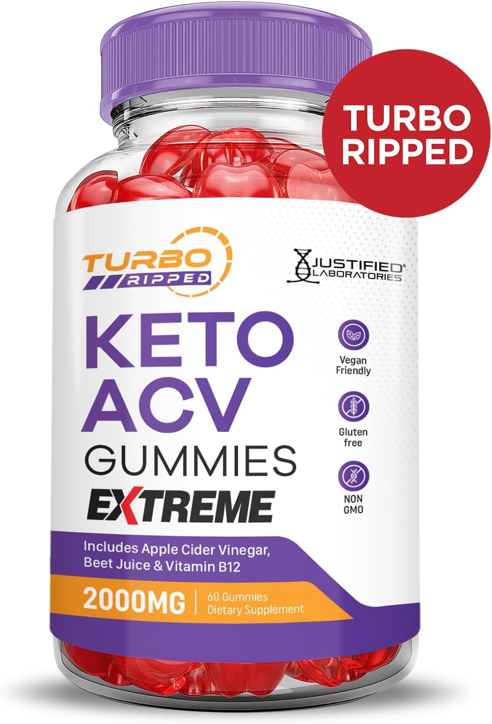 Justified Laboratories (3 Pack Tubo Ripped Keto ACV Gummies Extreme 2000MG Tubo Ripped Keto Gummies Apple Cider Vinegar Formulated with Pomegranate Beet Juice Powder B12 Vegan Non GMO 180 Gummys