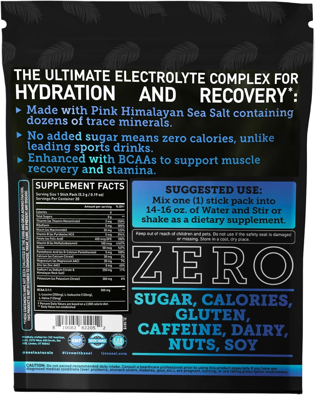 Enhanced Electrolyte Powder Stick Packs (Blue Raspberry | 20 Packets) w/ 0 Sugar +BCAAs +B-Vitamins Electrolyte Supplement w Potassium Zinc & Magnesium for Hydration - Keto Electrolytes