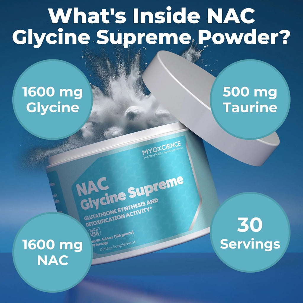MYOXCIENCE NAC Glycine Supreme | N-Acetyl-L-Cysteine, Glycine, and Taurine Combination (Natural Peach and Pineapple Flavor) (30 Servings)