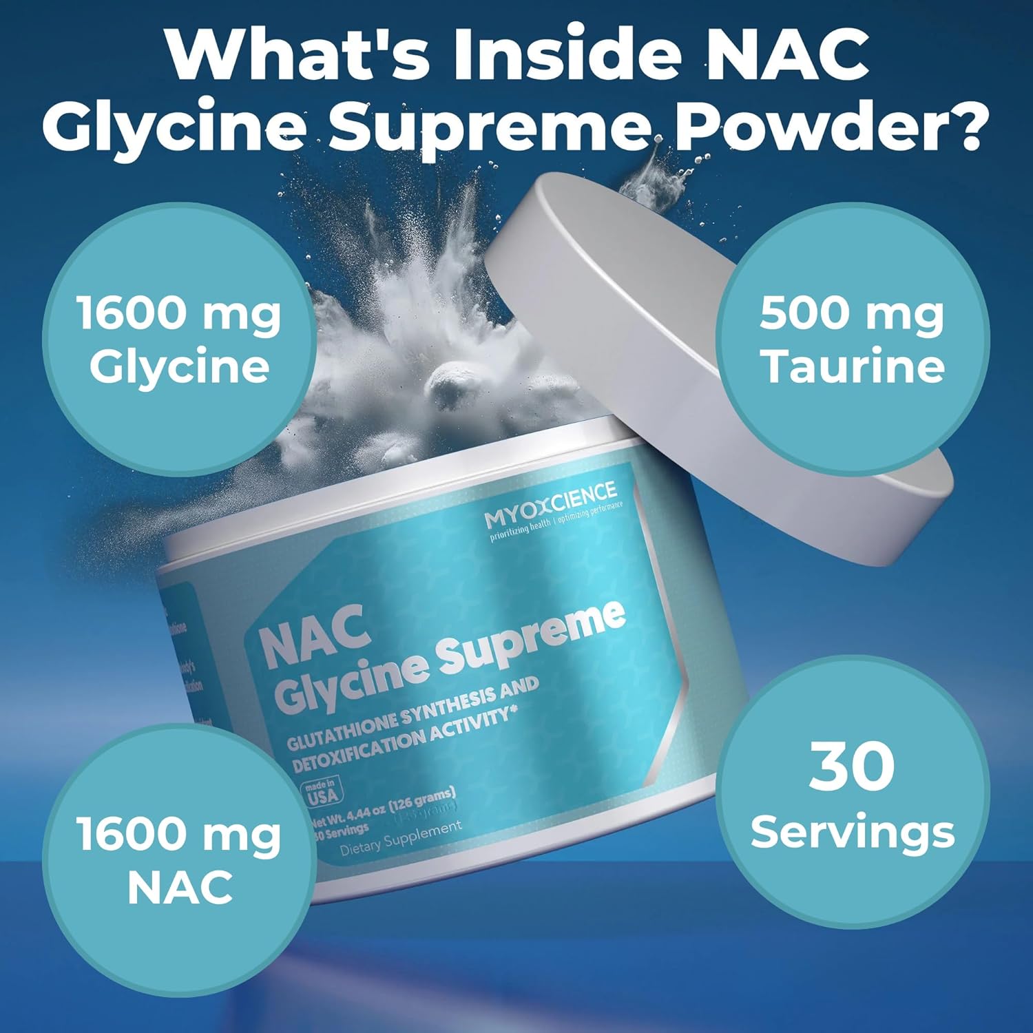 MYOXCIENCE NAC Glycine Supreme | N-Acetyl-L-Cysteine, Glycine, and Taurine Combination (Natural Peach and Pineapple Flavor) (30 Servings)