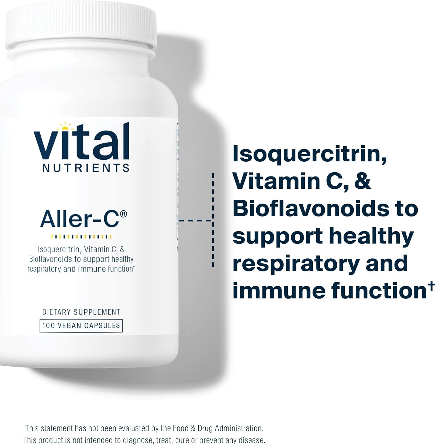 Vital Nutrients Aller-C | Vegan Respiratory and Sinus Function Support*| Isoquercitrin, Bromelain, Bioflavonoids, & Vitamin C | Gluten, Dairy, Soy Free Supplement | 100 Capsules