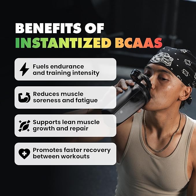 Gains in Bulk BCAA Powder, Pre Workout Plant Based Branch Chain Amino Acids, Gluten Free, Vegan Supplement with Keratin for Endurance & Strength During & Post Workout, Cherry Limeade, 30 Servings