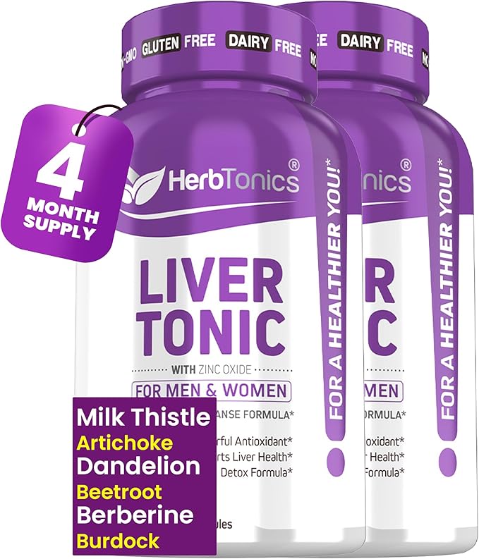 Herbtonics Liver Cleanse Detox & Repair | 20-in-1 Liver Detox Complex | Milk Thistle Supplement with Artichoke, Dandelion, Turmeric, Berberine | 240 Vegan Capsules