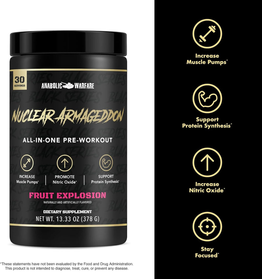 Anabolic Warfare Nuclear Armageddon Pre Workout Powder Pre-Workout for Men & Women with L-Citrulline, Beta Alanine Powder and Caffeine (Fruit Explosion - 30 Servings)