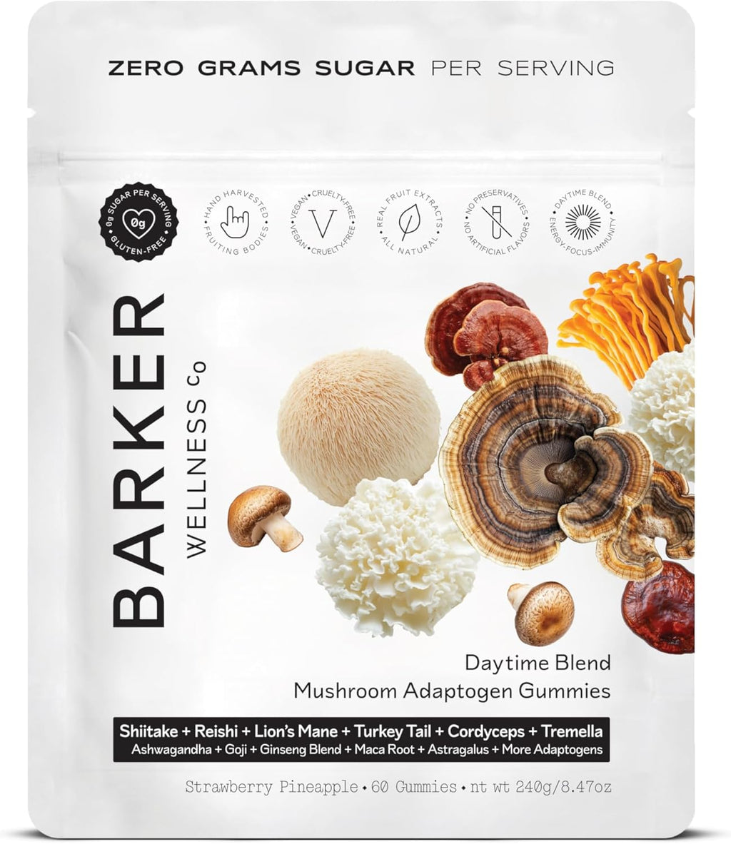 Barker Wellness Daytime & Nighttime Mushroom Gummies Bundle - Sugar-Free, Vegan with Reishi, Lion's Mane, Cordyceps - Focus, Energy, Relaxation & Sleep Support - 120 Count