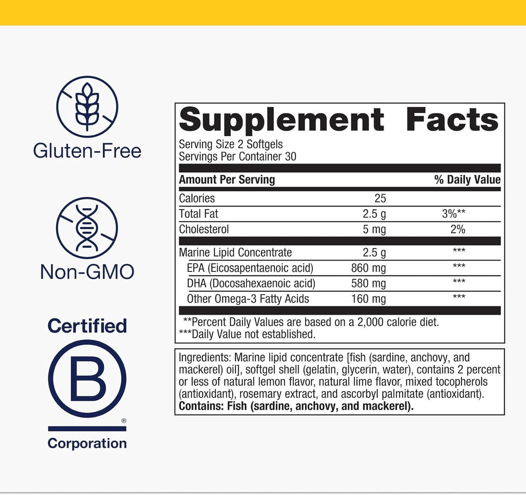 Metagenics OmegaGenics Fish Oil EPA-DHA 720 mg - Omega-3 Fish Oil Supplement - High Potency - for Heart Health, Musculoskeletal Health & Immune System Health* - with DHA & EPA - 60 Softgels