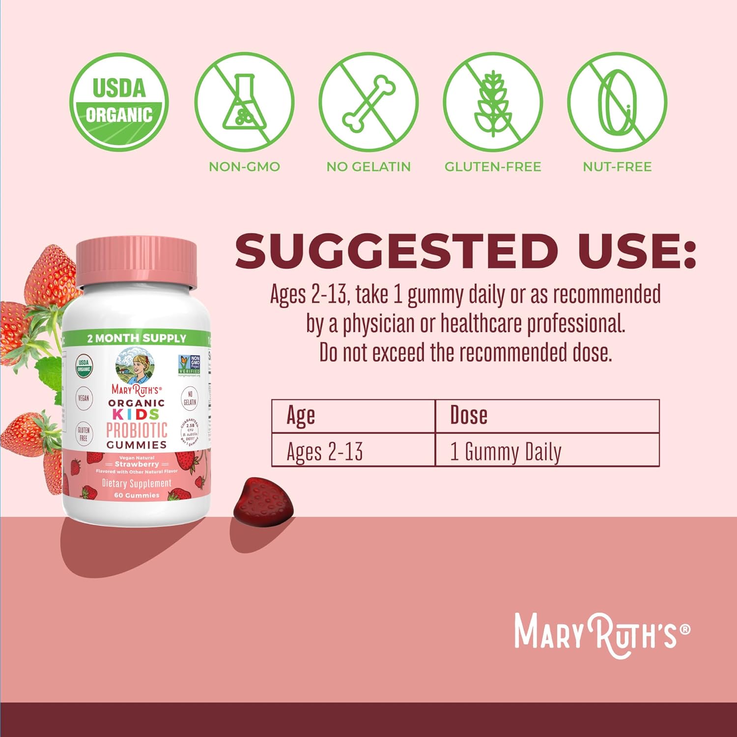 Kids Probiotics for Digestive Health | USDA Organic Probiotic Gummies | 2 Month Supply | Probiotics for Kids | Immune Support | Gut Health Supplement | Vegan | Non-GMO | Gluten Free | 60 Count