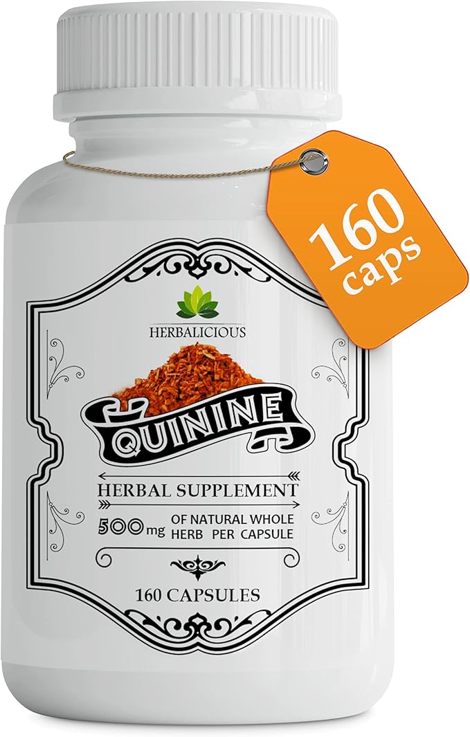 Quinine Capsules - Cinchona Officinalis Bark Herbal Supplement for Muscle, Cramp Defense and Overall Digestive Health - All-Natural Quinine Sulfate Pills, 500mg per Capsule, 160 Tablets