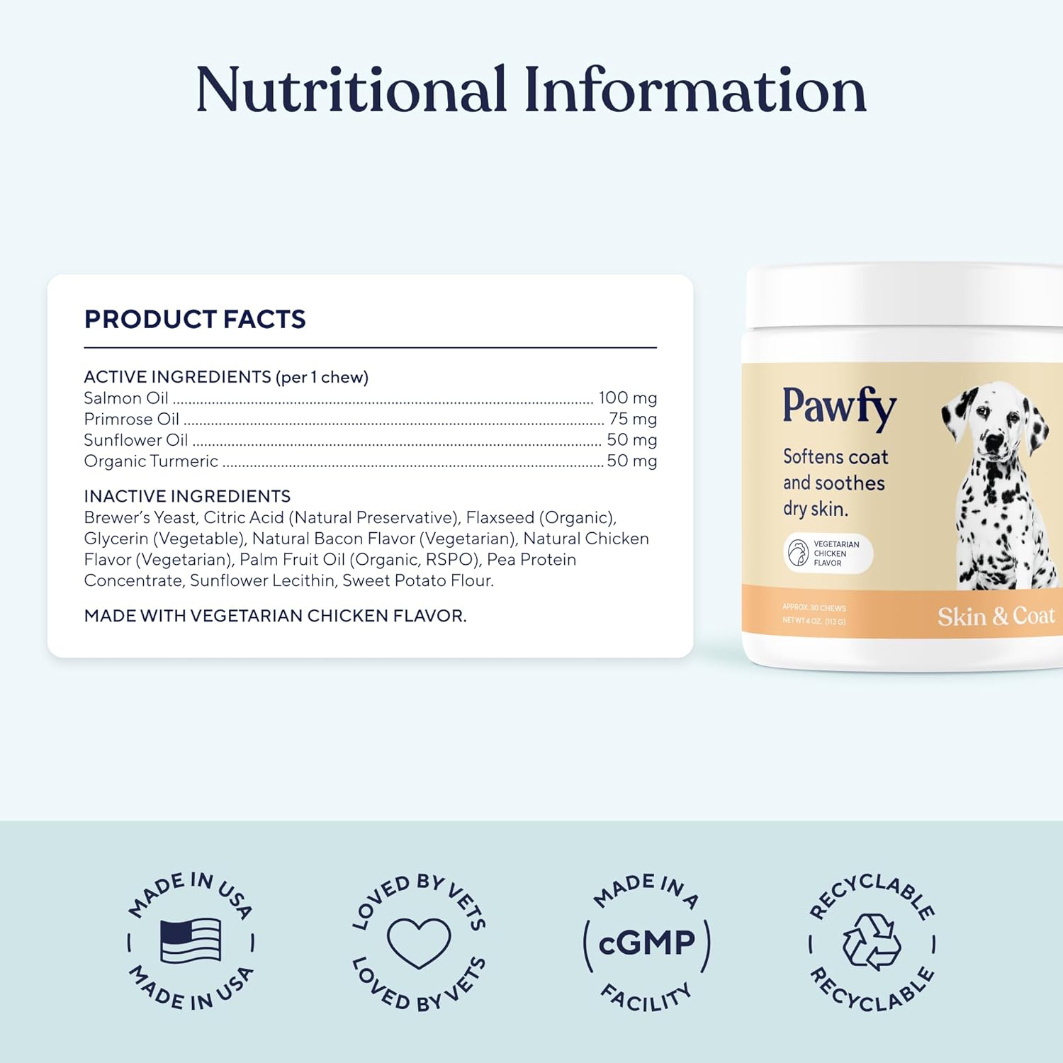 Pawfy Skin & Coat with Salmon Oil - Dog Allergy Relief Chews | Advanced Licking Paws Comfort | Dog Itching Skin Relief & Seasonal Allergies Support - Immune Support & Coat Defense | 30 Chews (Chicken)