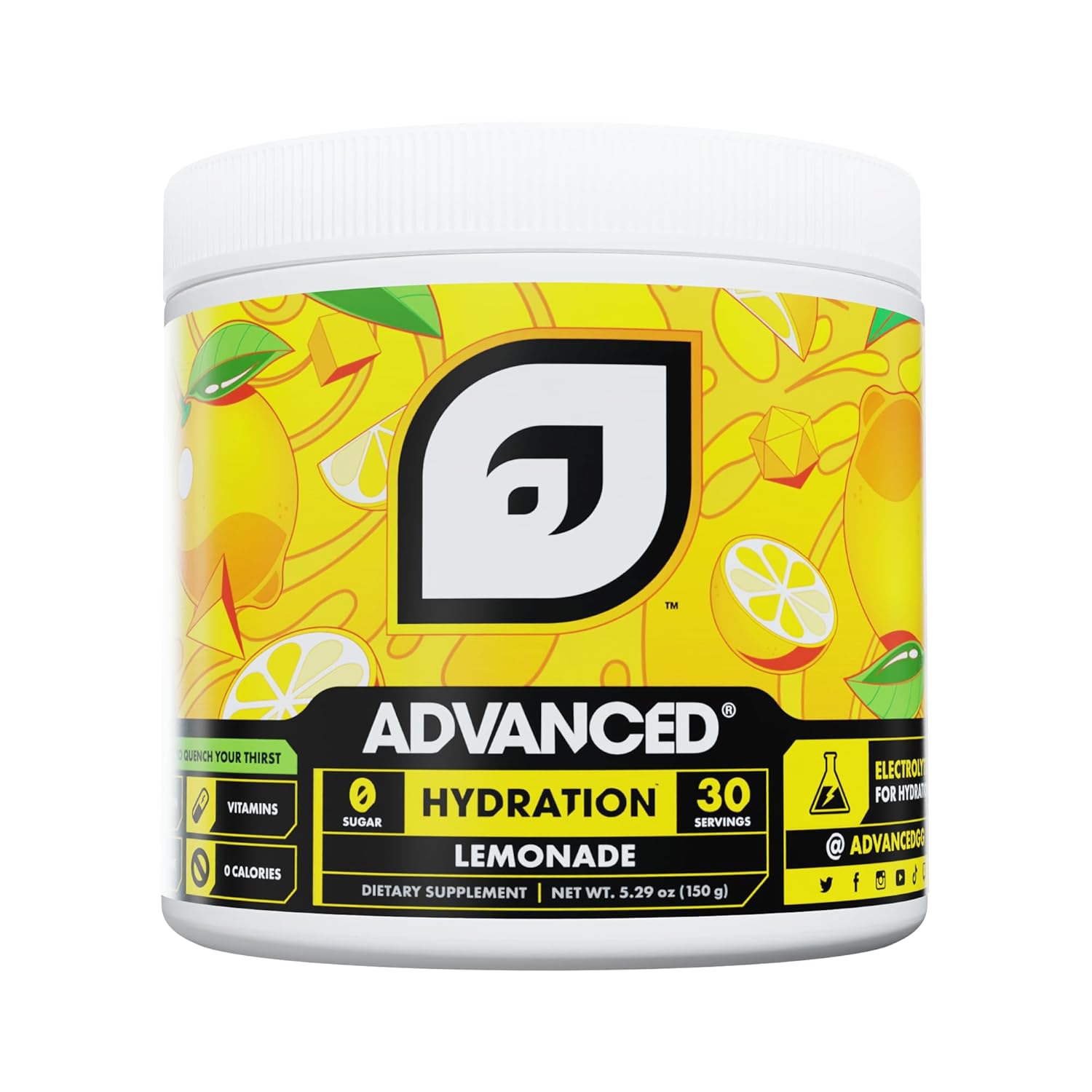 Advanced Hydration High-Performance Electrolyte Drink Mix with B Vitamins for All-Day Hydration - Caffeine Free, Zero Calories, Sugar Free, & Keto Friendly - (30 Servings, Lemonade)