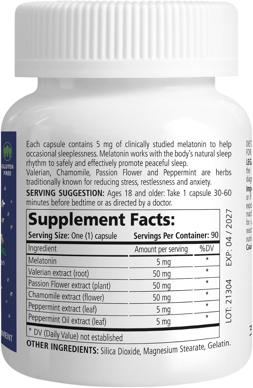 Melatonin Sleep Herbal Blend - Natural Sleep Support for Restful Nights with Melatonin 5mg & Calming Herbs - Drug-Free Dietary Supplement, 90 Capsules, 90-Day Supply