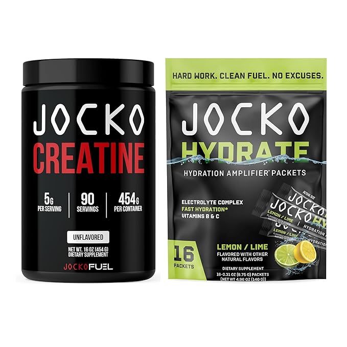 Jocko Fuel Hydrate Electrolyte Lemon Lime (16 Packets) + Creatine Monohydrate Powder 90 Servings
