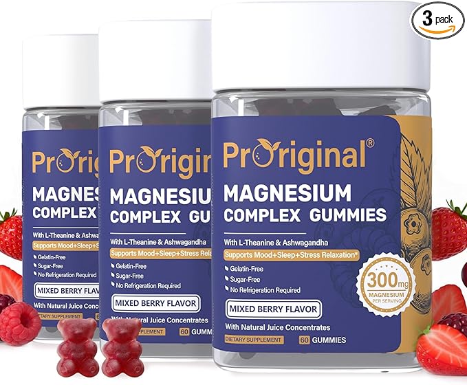 Magnesium Gummies for Stress & Sleep - 300mg Magnesium Complex with Glycinate, Citrate, Malate & Taurate - Supports Relaxation, Muscle & Heart Health - Vegan, Sugar-Free, Non-GMO - 180 Gummies