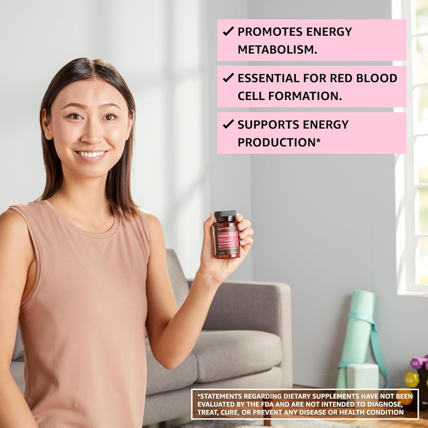 Amazon Elements Vitamin B12 Methylcobalamin 5000 mcg - Normal Energy Production and Metabolism, Immune System Support - 2 Month Supply, Berry Flavored Lozenges, 65 Count (Pack of 2)