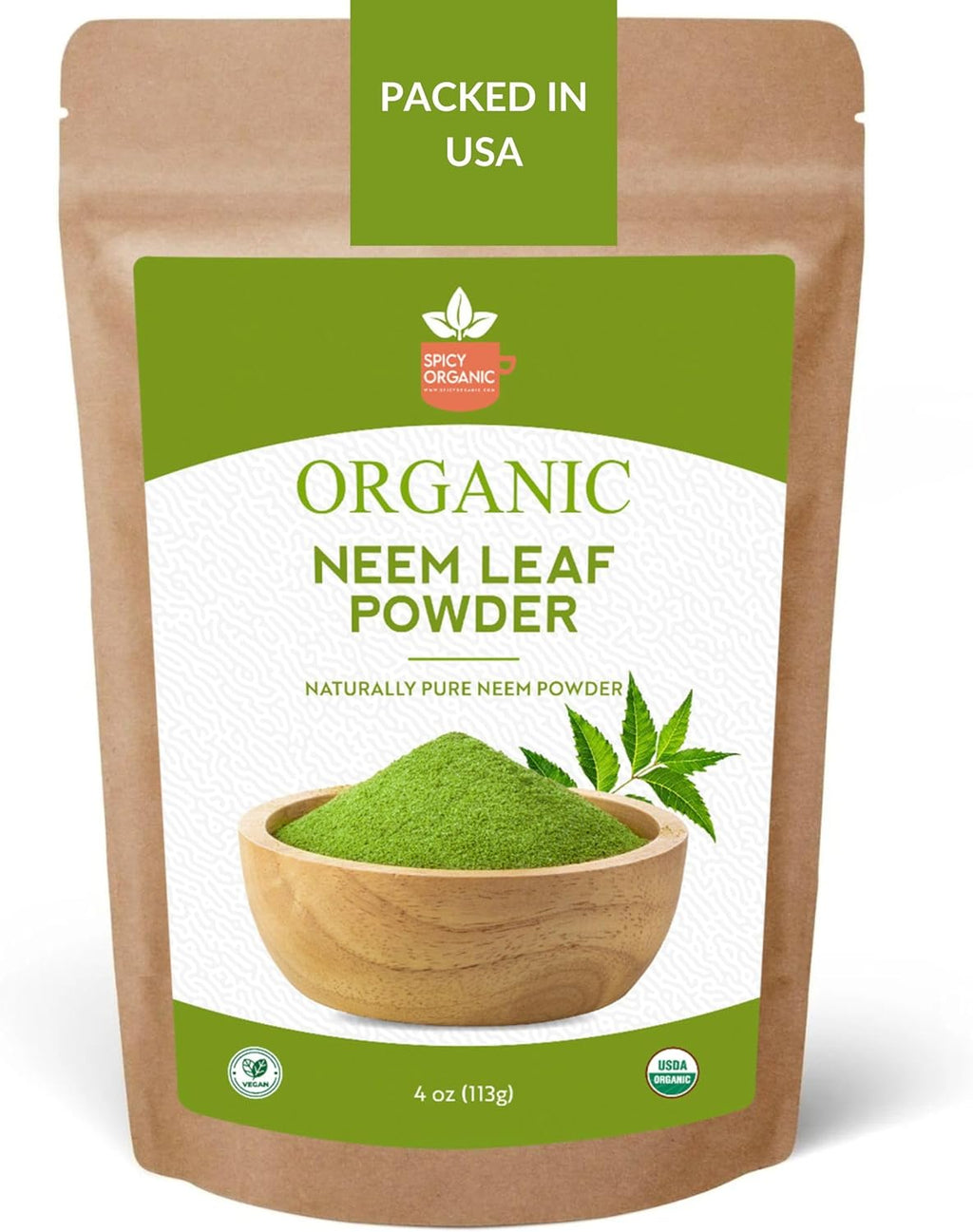 Neem Powder – 4 oz. - Certified USDA Organic -Non-GMO - Fresh Dried Neem Leaves Powder for Healthy Hair and Skin - Azadirachta Indica Ayurvedic Herb for Overall Wellbeing