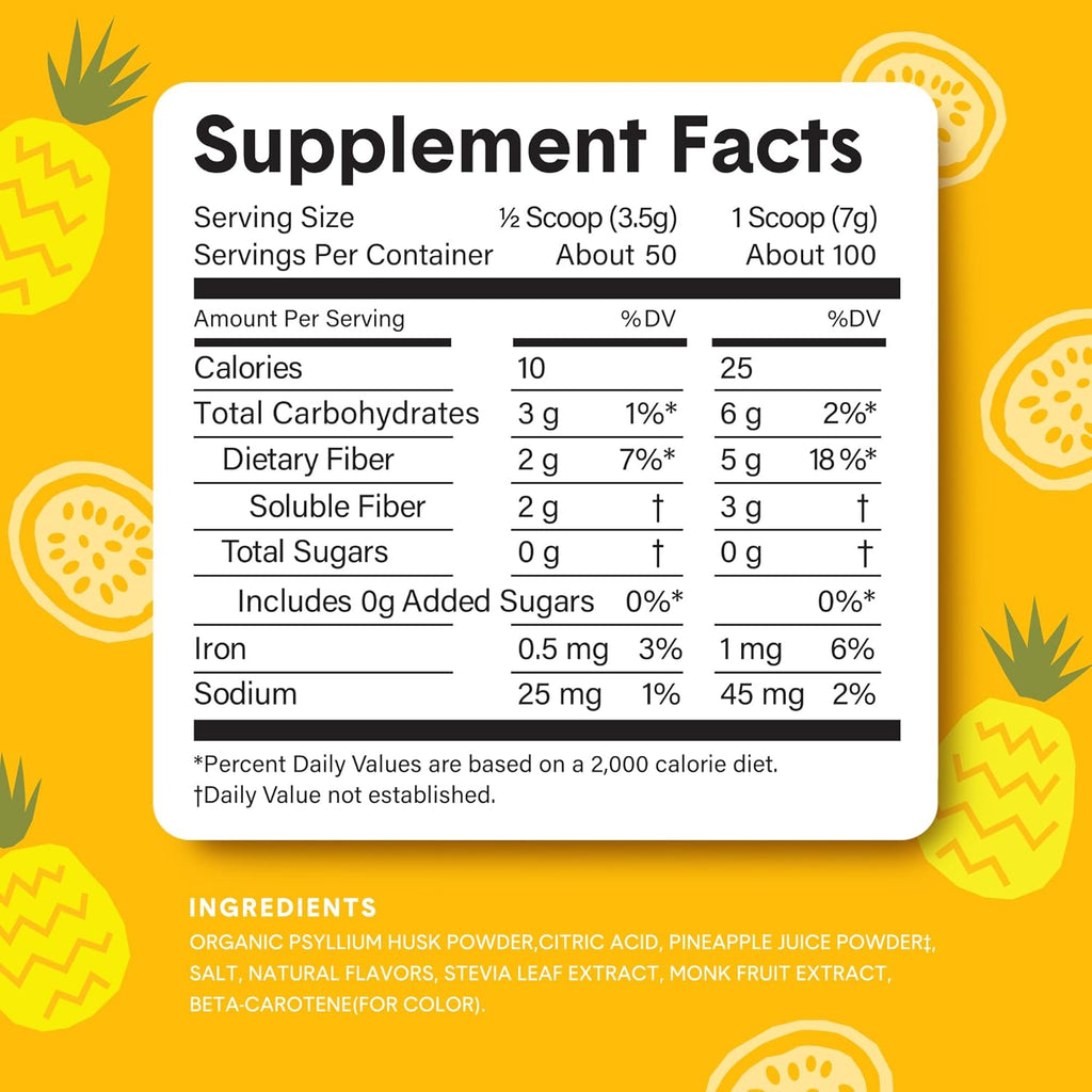 Bellway Super Fiber Powder + Fruit, Sugar Free Organic Psyllium Husk Powder Fiber Supplement for Regularity, Bloating Relief & Digestive Health, Plant-Based, Pineapple Passion Fruit (50 Servings)