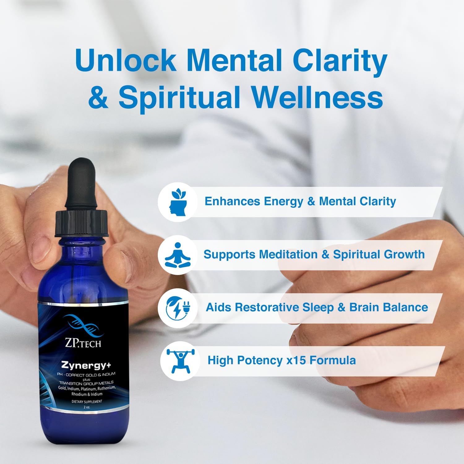 Zynergy Plus Colloidal Ormus Gold Liquid Concentrate | All Natural, Pure Monoatomic 24k Food Grade Mineral Au & Indium | Ormus Gold Oil Supports Pineal Gland, Anti-Aging, Meditation, Yoga, Third Eye