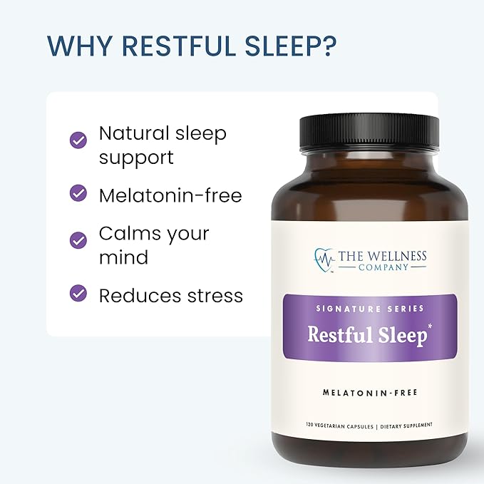 The Wellness Company Restful Sleep - Melatonin-Free, Deep Sleep, REM Support, Non-Habit Forming - Kava, Rafuma Leaf, Ashwagandha & Valerian Root | 60ct (1 Month Supply)