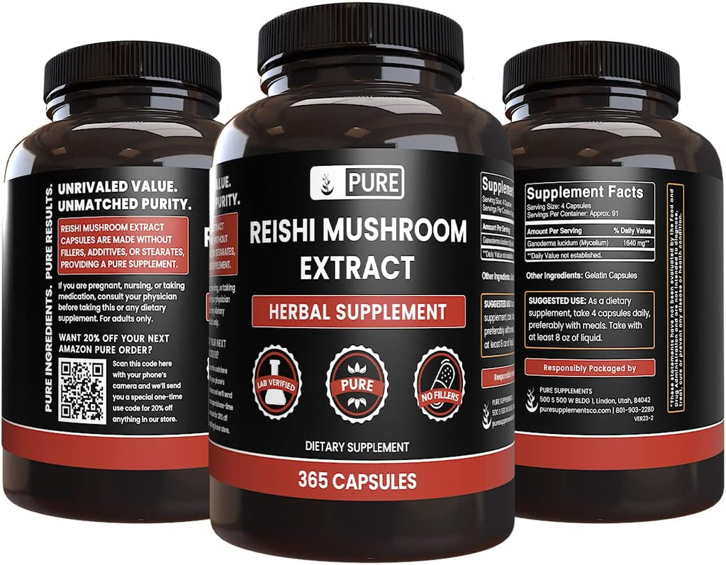 Pure Original Ingredients Reishi Mushroom Extract (365 Capsules) No Magnesium Or Rice Fillers, Always Pure, Lab Verified