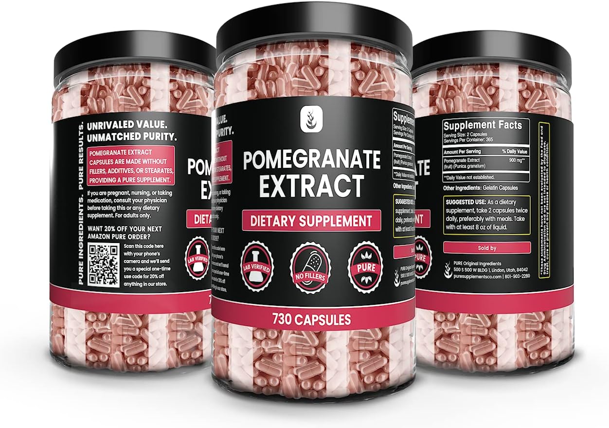 Pure Original Ingredients Pomegranate Extract (730 Capsules) No Magnesium Or Rice Fillers, Always Pure, Lab Verified