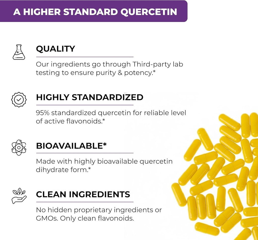 Sandhu's Quercetin with Bromelain Vegetarian Capsules Supplements 120 Count (Pack of 2) | Bioflavonoids for Immune Support & Respiratory Health, Seasonal Allergy Support | Quercitin for Men and Women