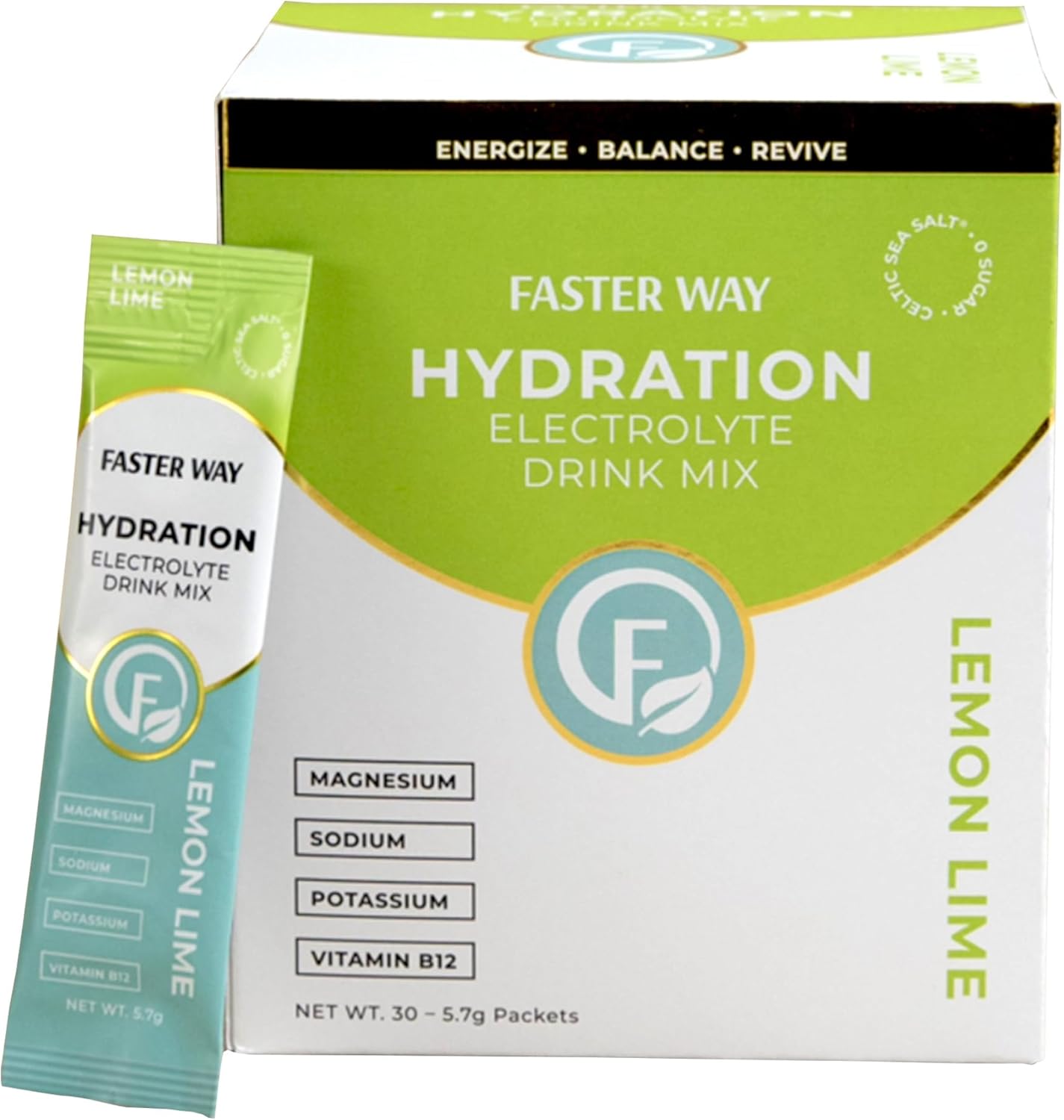 Faster Way - Hydration - Electrolyte Drink Mix - With Apple Cider Vinegar, Choline, Probiotics & Natural B Vitamins - Energize & Revive - Powder Packets - Zero Sugars -Gluten Free -Lemon Lime -30 Pack