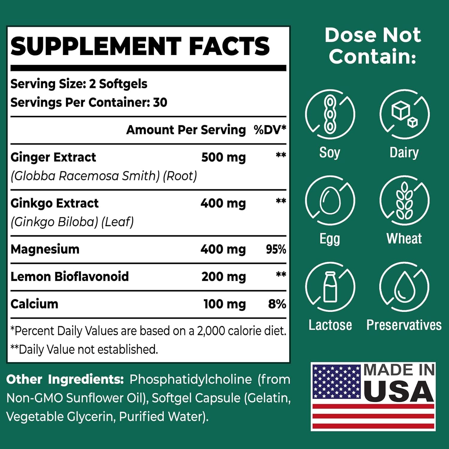 Liposomal Vertigo Supplement, High Absorption Formula with Ginkgo Biloba, Ginger Extract & Magnesium, Natural Wellness Supplement, Relaxation and Calm, 60 Softgels