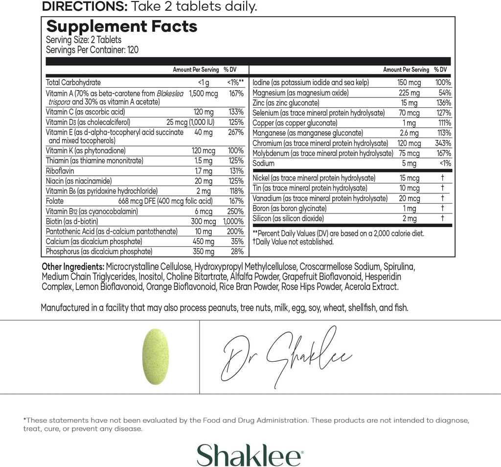 Shaklee - Vita-Lea® Men High Potency Multivitamin and Multimineral - Supports Heart, Immune, Bone, and Joint Health - Formulated for Men's Unique Needs - Includes Vitamin C, D, and E - 240 Tablets