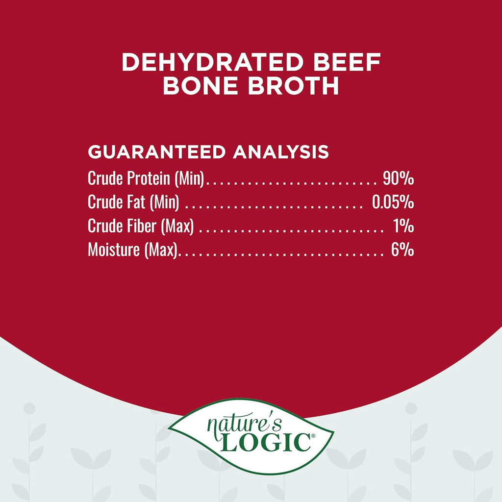 Nature's Logic Dehydrated Bone Broth Powder - 100% Natural Dog & Cat Topper - Rich in Glucosamine & Chondroitin - Boosts Immune System - Gluten-Free, No Synthetic Ingredients - Beef, 6oz