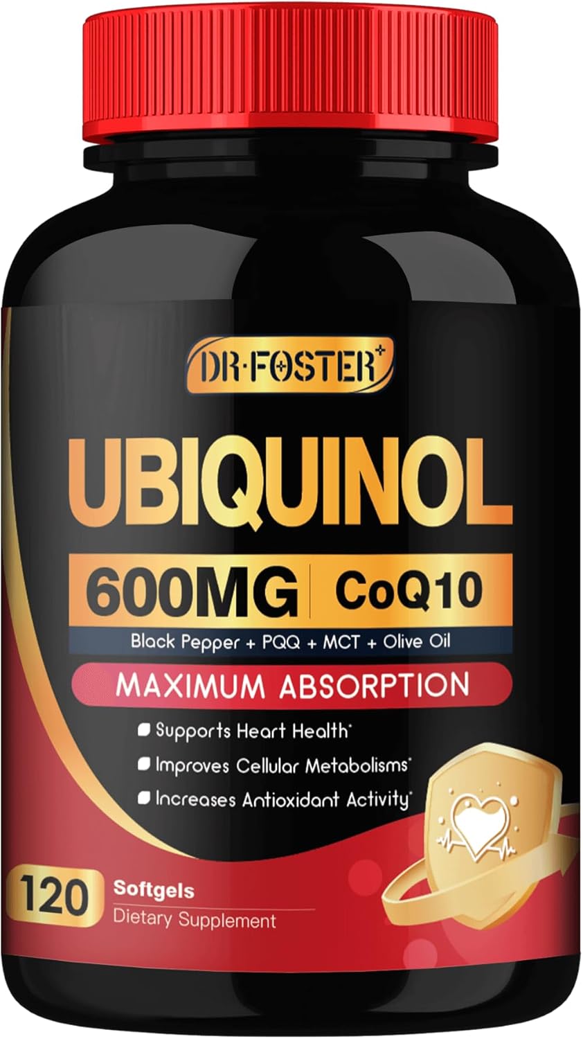DRFOSTER CoQ10 600 mg Ubiquinol - Co Q 10 Supplement, Coenzyme Q10 CQ10 Fertility for Women, Heart, High Absorption with Vitamin E, PQQ, Black Pepper, Olive Oil, Coq10 400mg Softgels, 120 Softgels