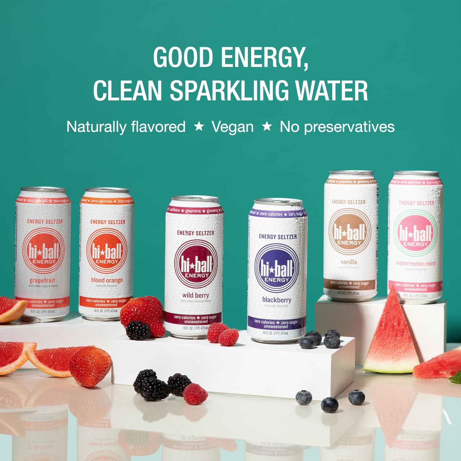 Hiball Clean Energy Seltzer Water, Caffeinated Sparkling Water Made with Vitamin B12 and Vitamin B6, Sugar Free 16 Fl Oz (Pack of 8), Blackberry