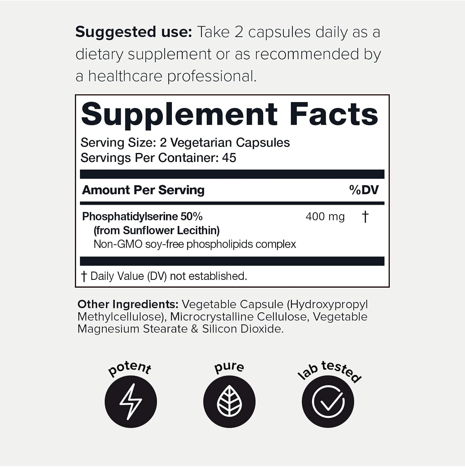 Toniiq Phosphatidylserine - 400mg Formula - World’s First 50% Purity - Highest Purity in The US - Soy Free Phosphatidylserine Supplement - 90 Veggie Capsules