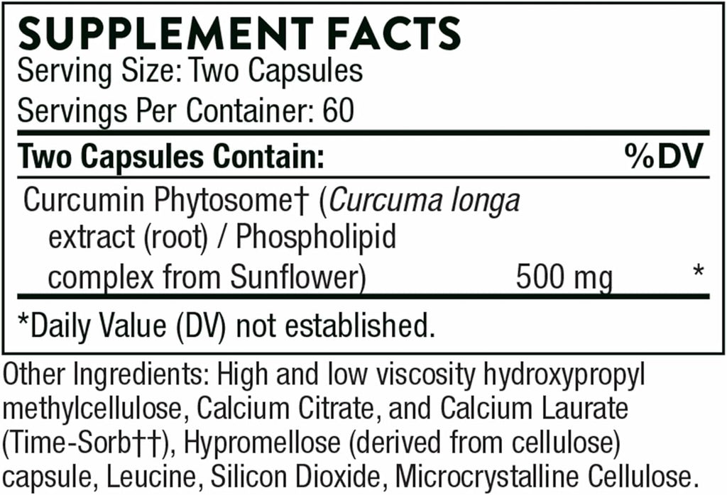 THORNE - Curcumin Phytosome 500 mg (Meriva) - Sustained Release, Clinically Studied, High Absorption - Supports Healthy Response in Joints and Muscle* - 120 Capsules - 60 Servings